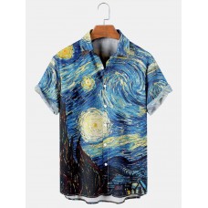 Men's Hawaiian Vintage Van Gogh Starry Night Short Sleeve Shirt