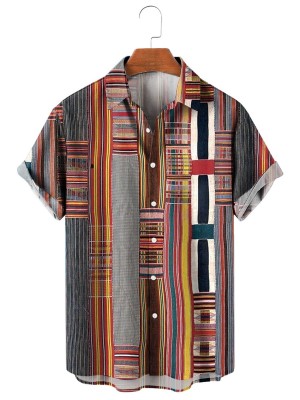 Men's African Traditional Striped Print Shirt  33652102X