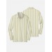 Plaid Series White LightYellow Colorblock Stripe Printing Men‘s Long Sleeve Polo