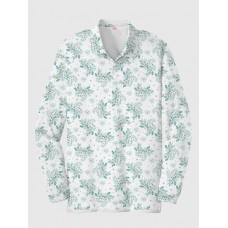 Full-Print Blue Watercolor Floral Pattern Printing Men‘s Long Sleeve Polo