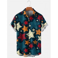 Men's Hawaiian Patriotic Colorful Stars Short Sleeve Shirt